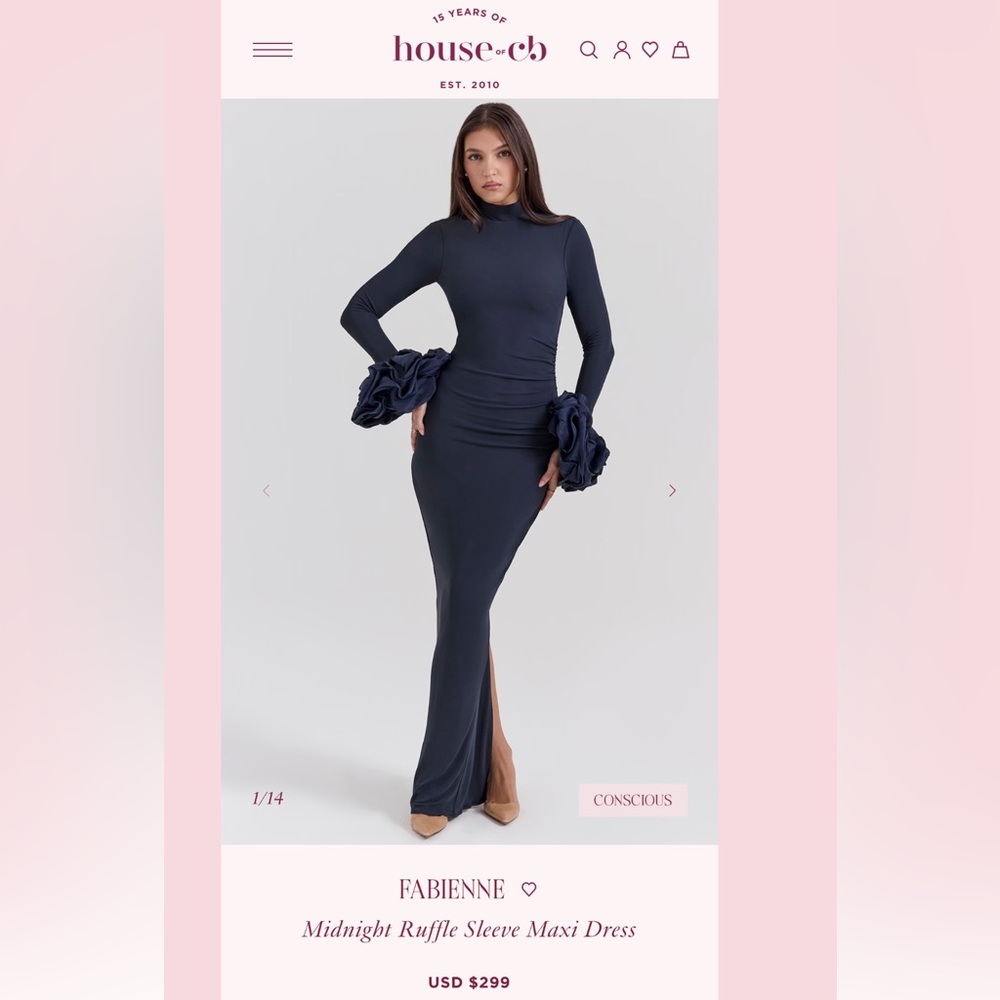 House of CB Blue Bodycon Gown with Bishop Sleeves